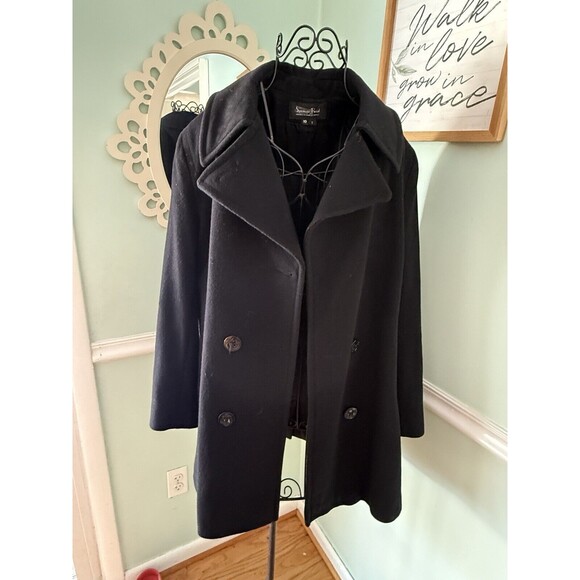 SPENCER REID 10 T Black Wool Pea Coat Jacket Double Breasted - Picture 1 of 8